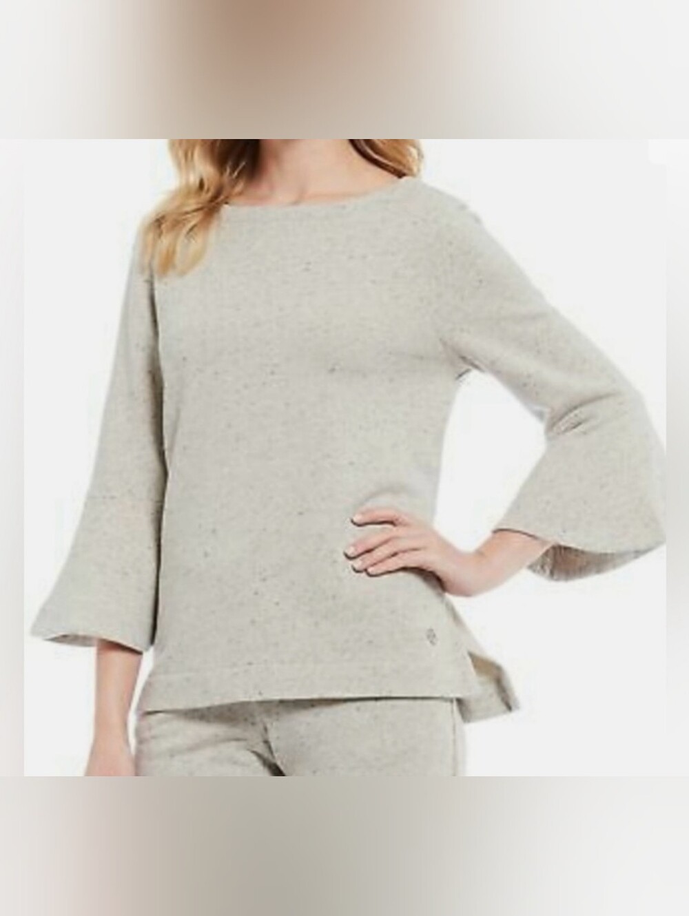 Tommy Bahama Fossil Gray Bell Sleeve Sweatshirt w Crew Neck & Sparkling Thread